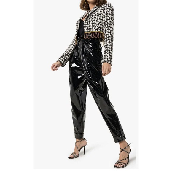 $1,580 AREA Crystal Fringe Houndstooth Wool Blend Bolero Jacket Women’s Size 2 - Picture 5 of 12